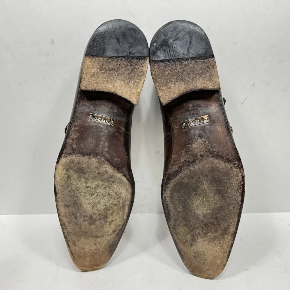 Gucci Brown Leather Double Monk Strap Buckle Dress Shoes Men's Size 9 US / 8 UK